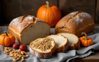 Autumn Harvest Bread and Grains Still Life. High quality
