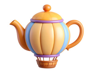 Whimsical 3D Rendered Teapot Hot Air Balloon Illustration for Creative Concepts