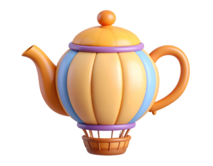 Whimsical 3D Rendered Teapot Hot Air Balloon Illustration for Creative Concepts