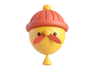 Cute 3D Yellow Cartoon Character Head Wearing Orange Beanie Hat and Mustache Icon