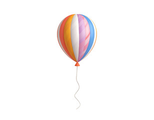 Colorful Striped Hot Air Balloon with String Isolated on Black Background 3D Render