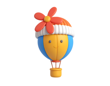 Smiling 3D Hot Air Balloon Character Icon with Flower Propeller Hat - Powered by Adobe