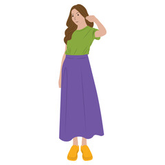 Fototapeta premium Woman Standing Character Illustration - Casual Outfit, Long Skirt, Minimal Style Pose.