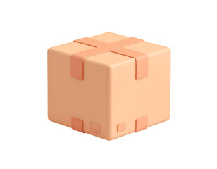 3D Rendered Cardboard Box Icon with Orange Sealing Tape for Delivery