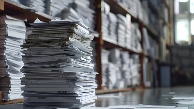 A stack of papers sits on top of a table, ready for review or organization