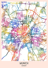 Munich Germany City Map. city background, abstract city printable, city travel, city banner, modern city, city background, abstract watercolor, abstract paint, urban background