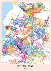Obraz premium Port-au-Prince Haiti City Map. city background, abstract city printable, city travel, city banner, modern city, city background, abstract watercolor, abstract paint, urban background