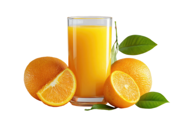 Glass of orange juice with oranges