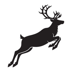 Jumping Reindeer Silhouette with Antlers