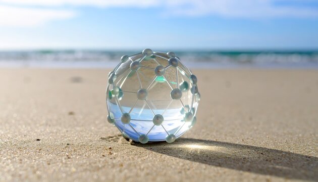 Glass Sphere with Pearlescent Lattice on Sandy Beach