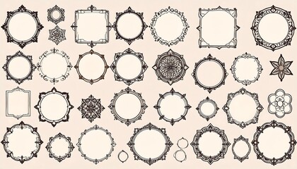 A collection of ornate decorative frames in various shapes and styles, perfect for design projects.