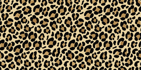 Seamless leopard print pattern with black and tan spots on a light beige background