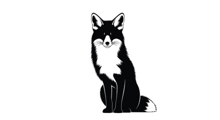 Fototapeta premium Elegant black fox sitting attentively with white chest accents illustration