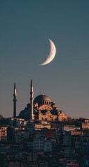 Naklejka premium Crescent moon over Istanbul mosque (3)