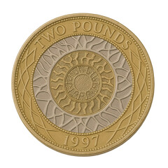 Naklejka premium British two pound coin on transparent background.