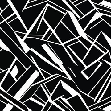 Abstract black and white geometric pattern with sharp angles and intersecting lines design, patern seamless, Stock royalty free.
