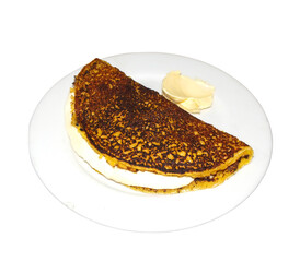 piece of cake on a plate,  cachapa con queso e mano