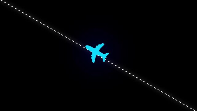 Airplane line path animation, air plane flight route with start point, , air plane flight route with start point Airplane Running on Dash Track Alpha channel. plane icon, flay icon animation concept