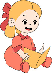 Cute Kid Reading a Book Illustration