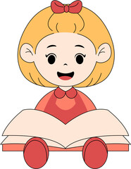 Cute Kid Reading a Book Illustration