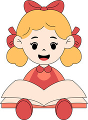 Cute Kid Reading a Book Illustration