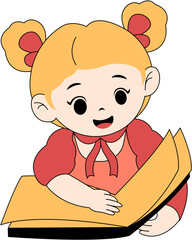 Cute Kid Reading a Book Illustration