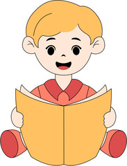 Cute Kid Reading a Book Illustration