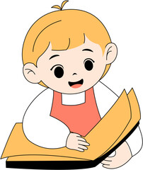 Cute Kid Reading a Book Illustration