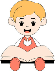 Cute Kid Reading a Book Illustration