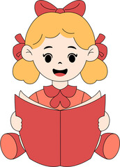 Cute Kid Reading a Book Illustration