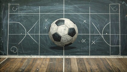 Chalkboard soccer field with ball