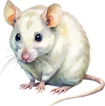 White Mouse Realistic Animal Watercolor Illustration