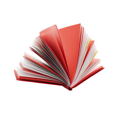 Red book open, pages fanned