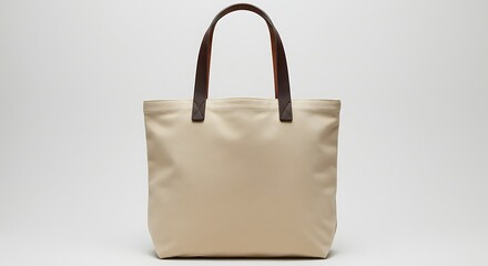 Beige Canvas Tote Bag with Brown Leather Handles