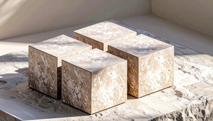 Isometric Cream Stone Cubes with Soft Bevels