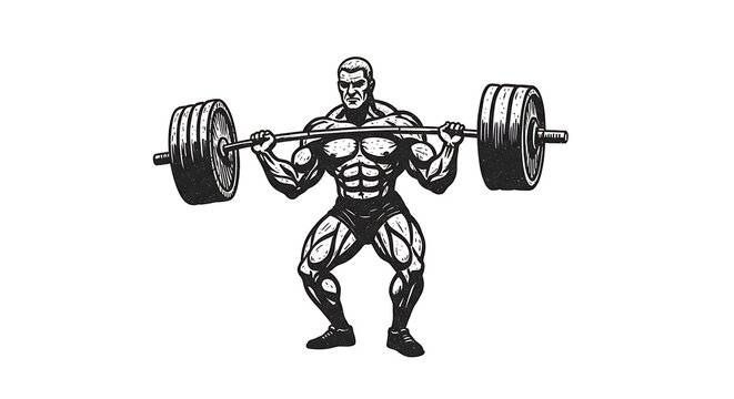 Strongman Weightlifting, Black and White Illustration