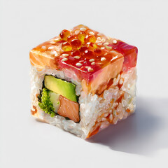 Sushi Rolls with Avocado and Fish Roe Isolated on White Background