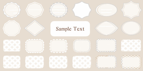 Collection of decorative vintage style frames and labels with sample text on beige background