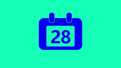 Blue calendar icon displaying the number 28 on a bright green background twenty eight