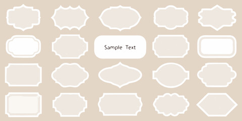 Collection of decorative vintage style frames and labels with sample text on beige background
