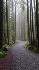Obraz premium Serene woodland landscape with misty morning sunlight high resolution picture