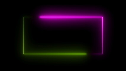 Glowing Neon Rectangle Frame with Pink and Green Lights on Black Background image photo