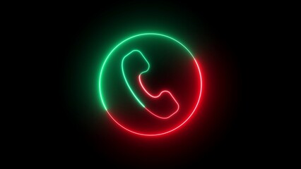Glowing Neon Red and Green Phone Icon on Black Background telephone symbol communication