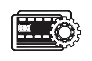 Bank Card and Gear Wheel on a White Background, Icon