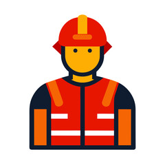 Stylized icon of a firefighter in uniform with helmet and vest