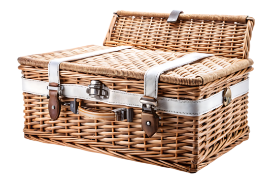 Wicker Picnic Basket, isolated on transparent background