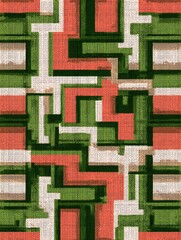 Colorful Abstract Pattern With Geometric Shapes in Red, Green, and White Tones