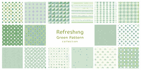 Collection of refreshing green patterns with diverse abstract designs and geometric shapes