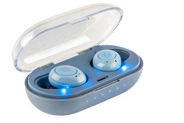 Wireless Earbuds Open Case, isolated on transparent background