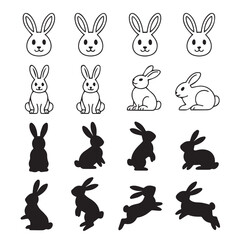 bunny vector pack 16 stylized illustrations faces bodies silhouettes cartoon ai eps jpeg png